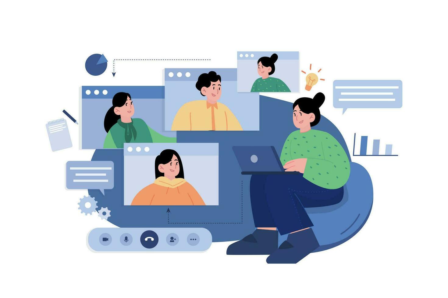 People Taking Knowledge By Video Call vector