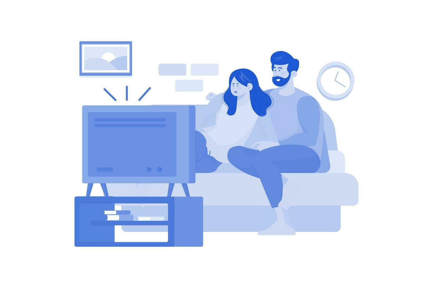 de pareja relajante día a hogar con películas vector