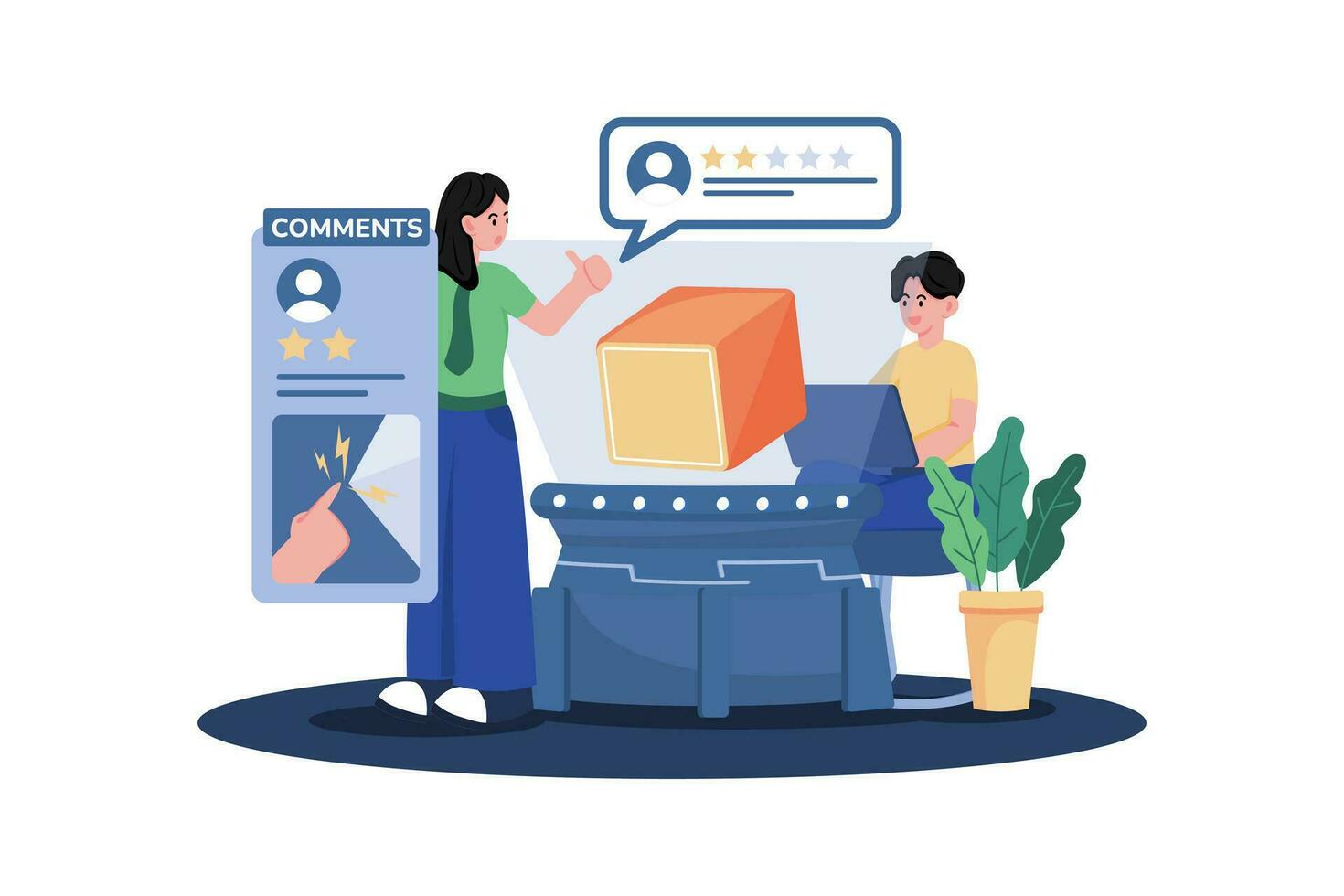 Real estate agent using customer feedback to improve their real estate services. vector