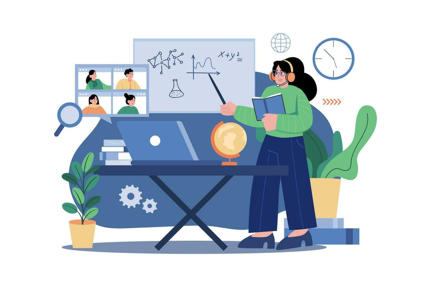 Teacher Teaching Remotely Illustration concept. A flat illustration isolated on white background vector