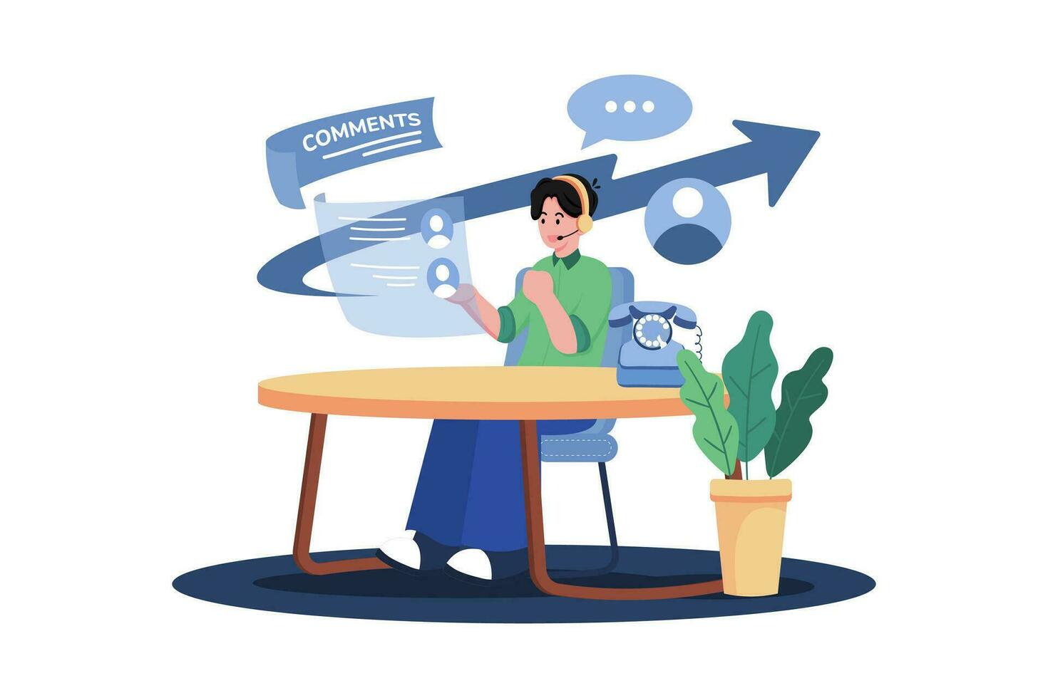 Marketing manager using customer feedback to create targeted advertising campaigns. vector