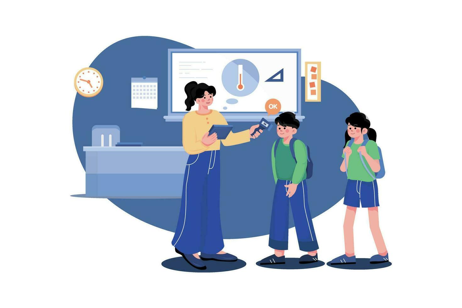 Temperature checking at school illustration concept vector