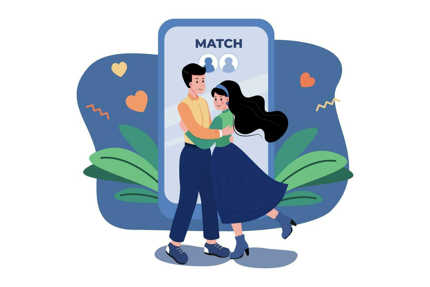 Couple finding a perfect match on online dating app vector