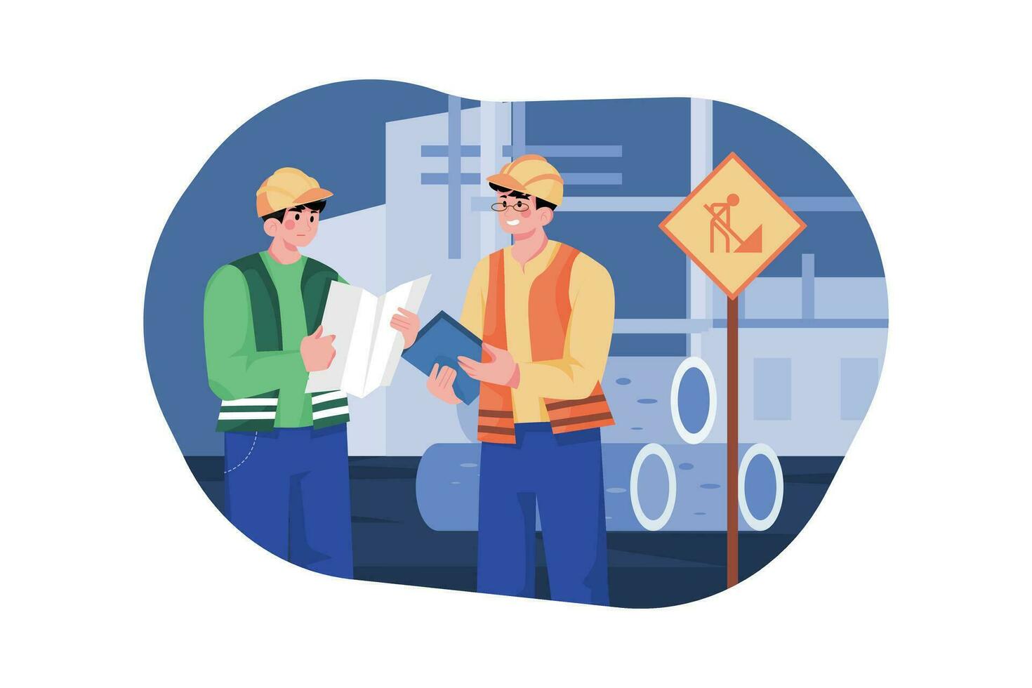 Construction workers checking building plan vector