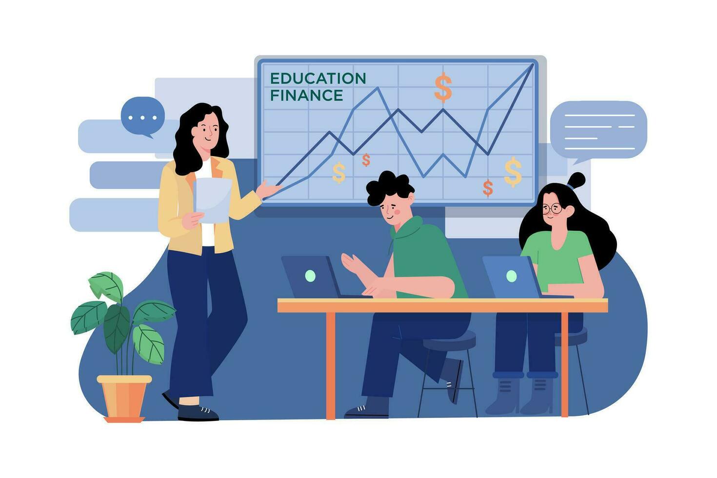 Finanzas educación ilustración concepto. un plano ilustración aislado en blanco antecedentes vector