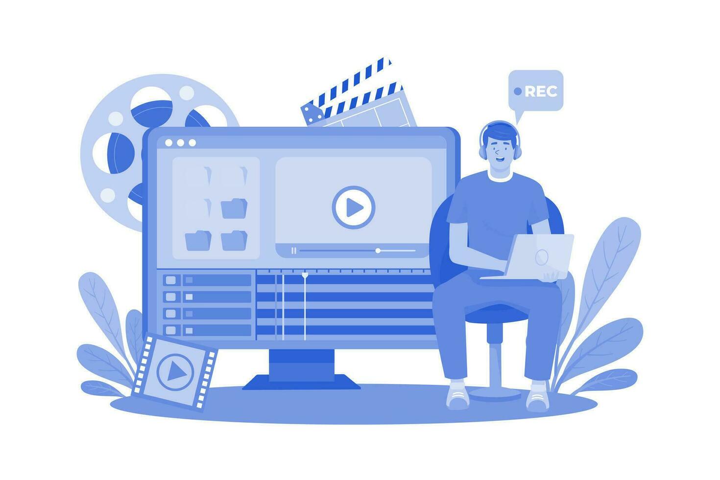 Video producers create video content for campaigns. vector