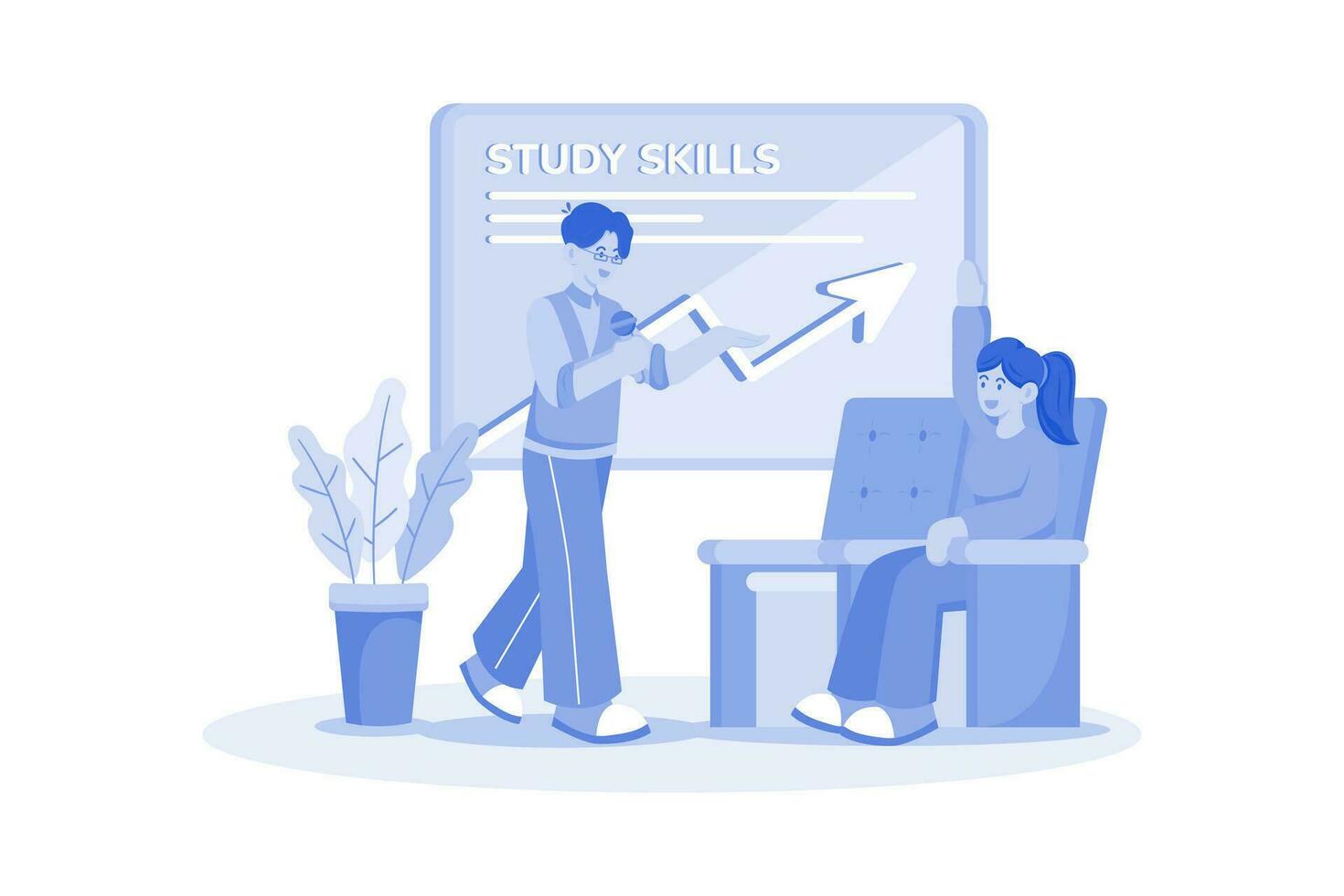 estudiante asiste seminario en estudiar habilidades. vector