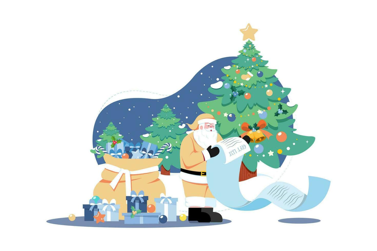 santa con lista de regalos de navidad vector