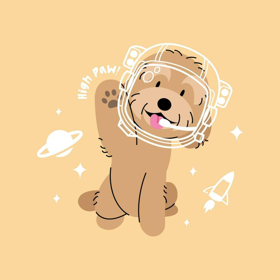 CUTE BROWN MALTIPOO WITH ASTRONAUT HELMET VECTOR DESIGN