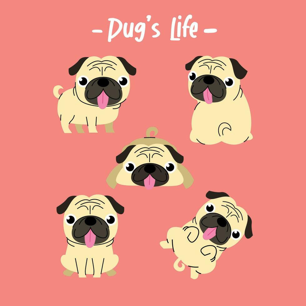 CUTE PUG DOG VECTOR COLLECTION SET