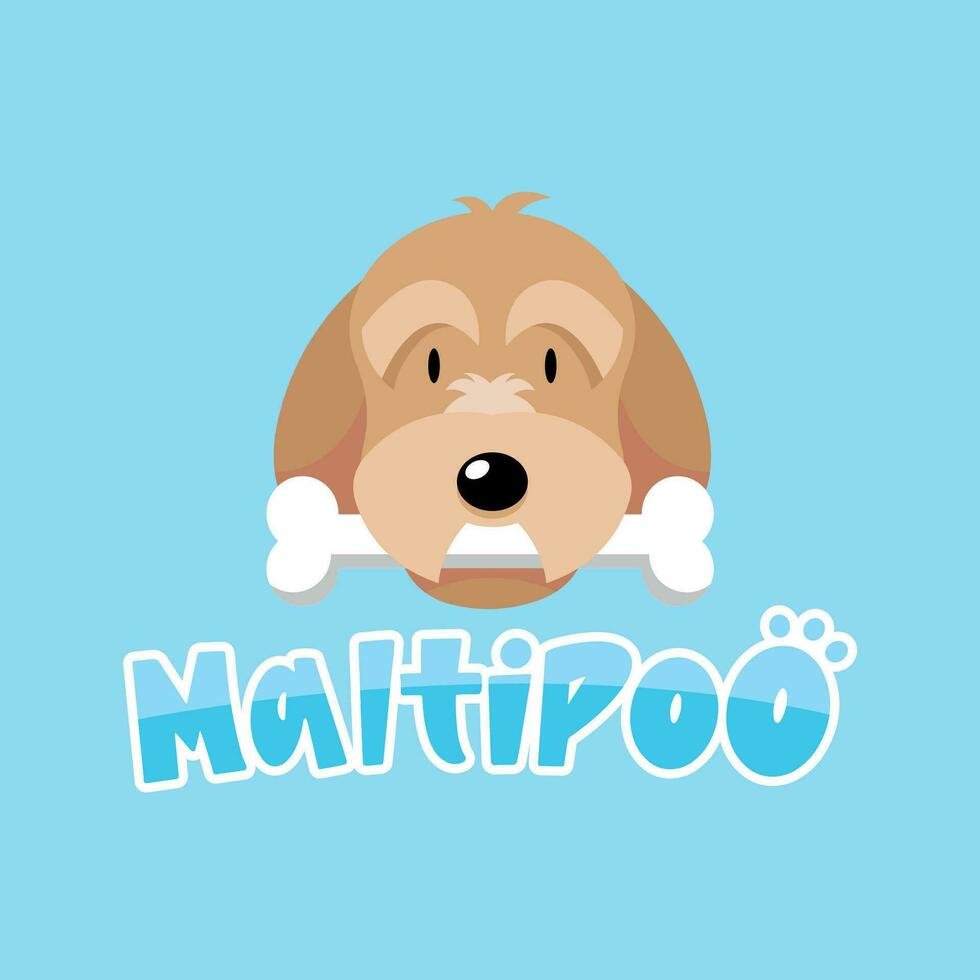 linda maltipoo perro es mordiendo un hueso vector logo