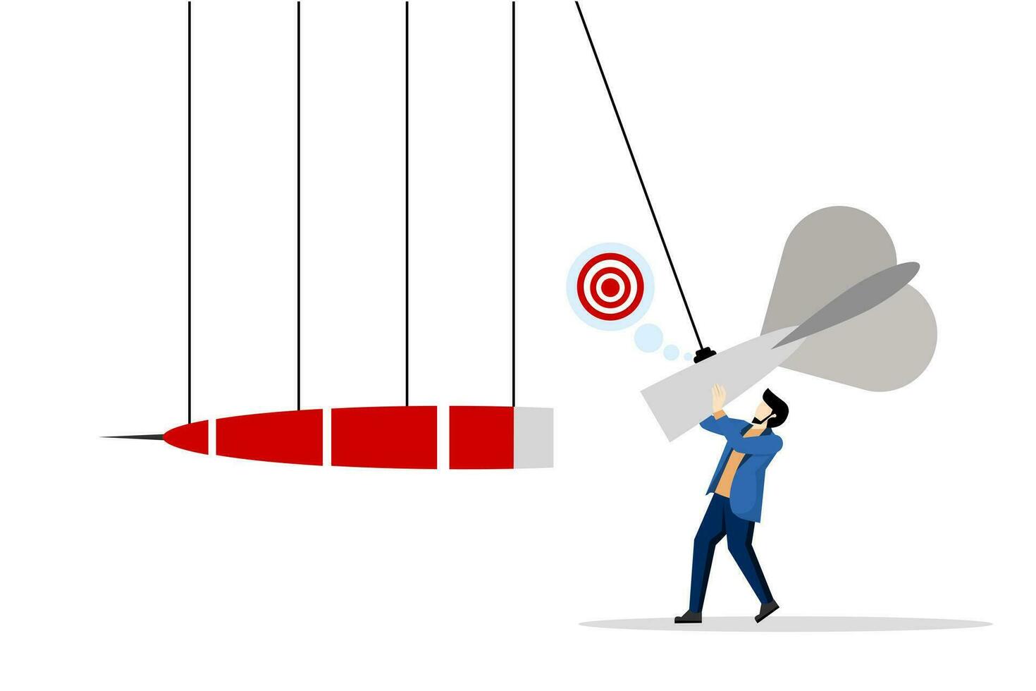 concept of business impact or momentum, influence or motivation to achieve target, effort or inspiration for success, progress, energy or strength, businessman pushing arrow pendulum to achieve target vector