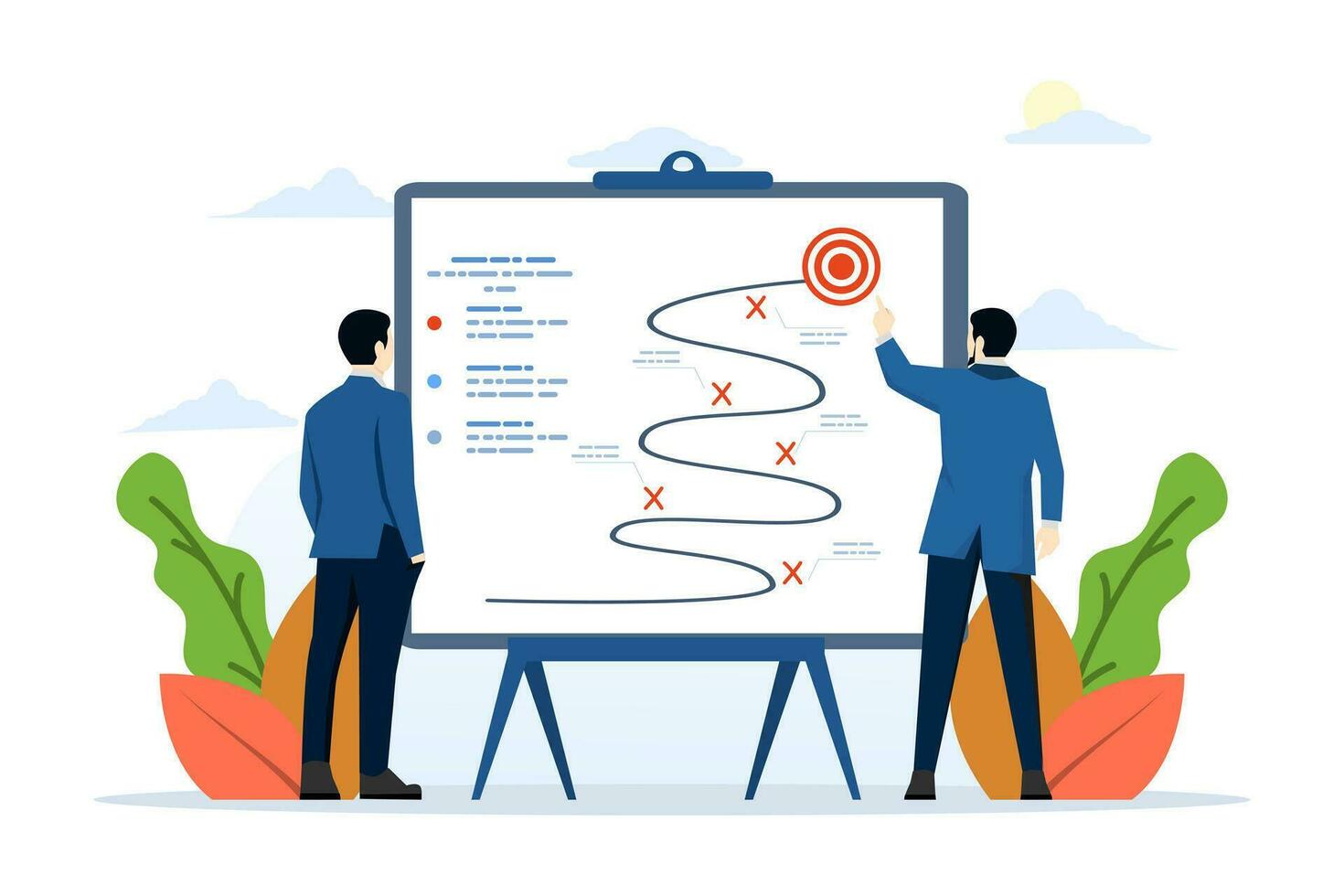 estratégico planificación concepto para superar dificultades o obstáculos a lograr metas o objetivos, negocio éxito para lluvia de ideas, equipo planificación para éxito táctica gráfico o competidor análisis. vector