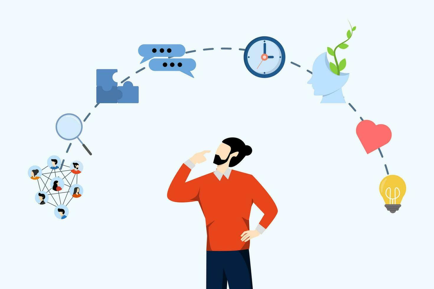 The concept of soft skills or personal attributes to become a successful entrepreneur, self-confidence with elements of soft skills, networking, empathy, time management or communication, creativity. vector