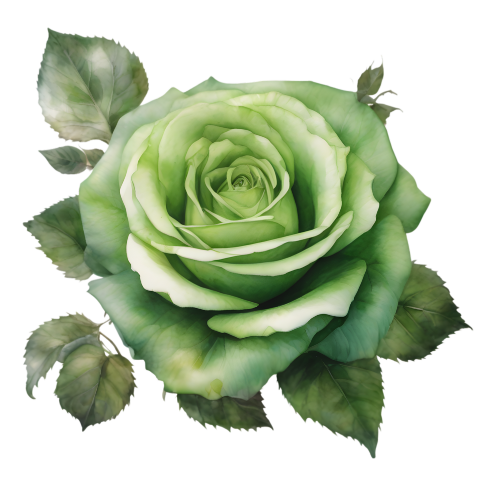 watercolor roses and leaves in a fantasy style. AI-Generated. png