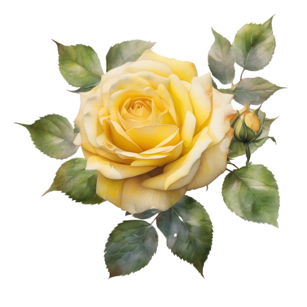 watercolor roses and leaves in a fantasy style. AI-Generated. png