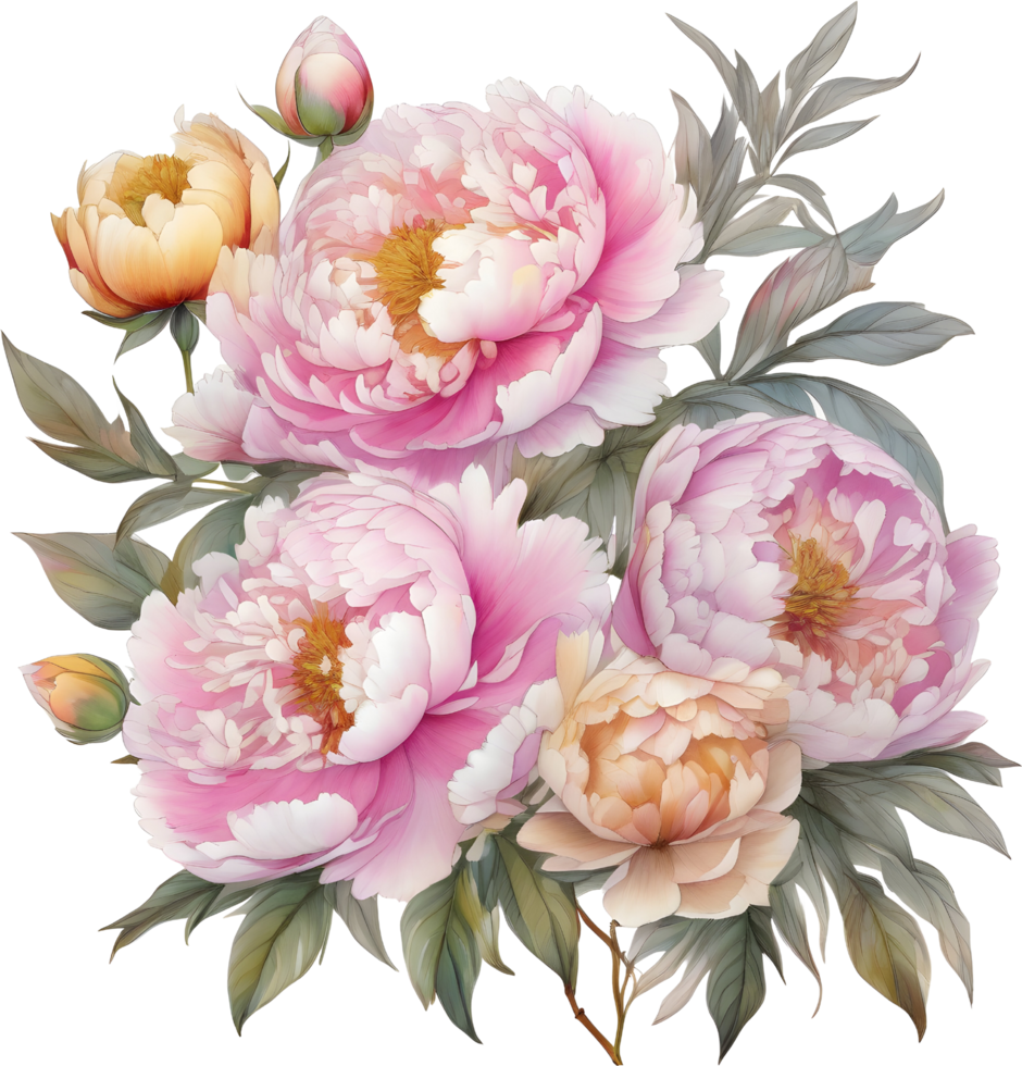 Picture of many peonies Chinese watercolor style. AI-generated. png