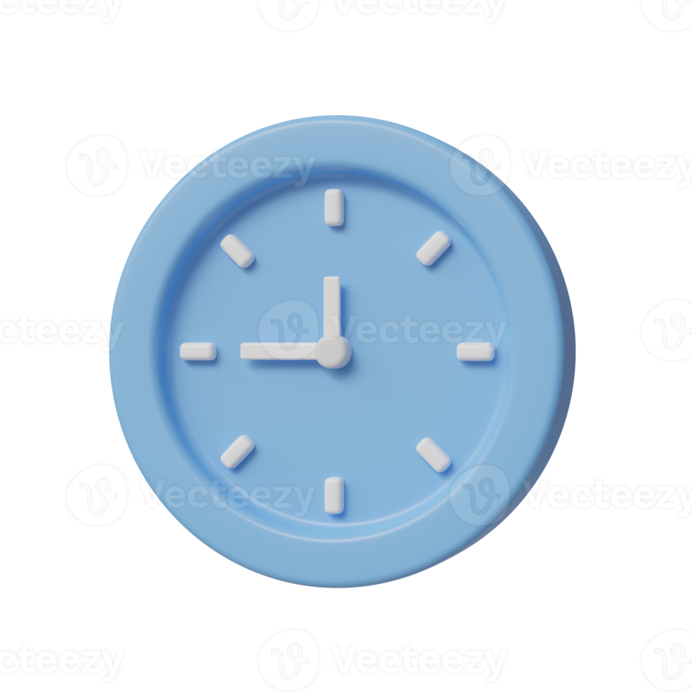 Blue clock icon. 3d render illustration. png