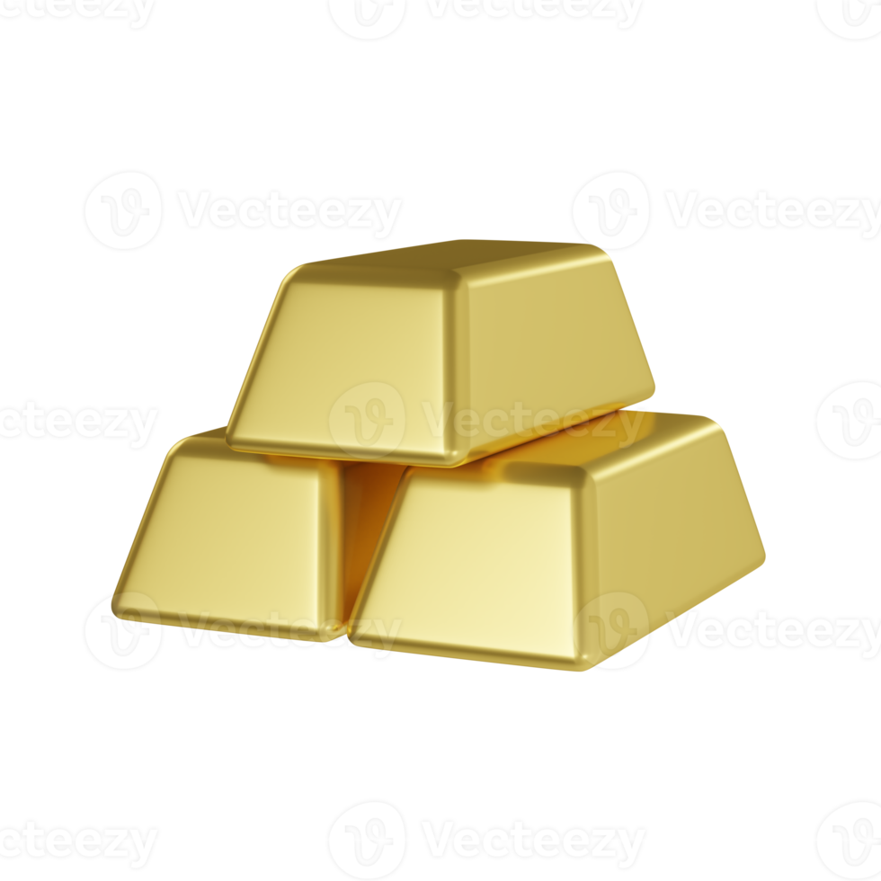 realistic gold bars Icon. 3d render illustration. png