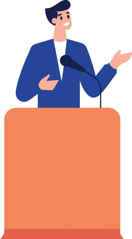 Hand Drawn Businessman speaking on the podium in flat style vector