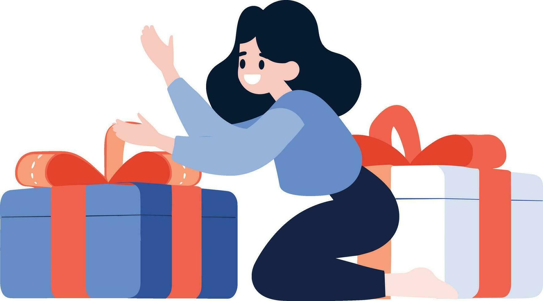 Hand Drawn female character with gift box in flat style vector