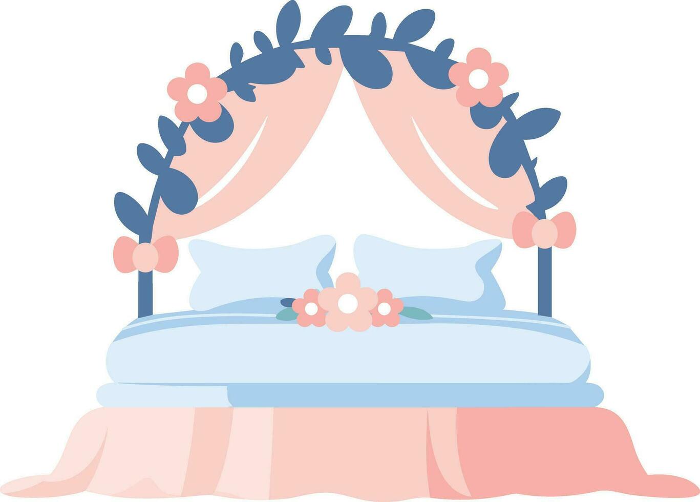 mano dibujado Boda cama en un Boda concepto en plano estilo vector