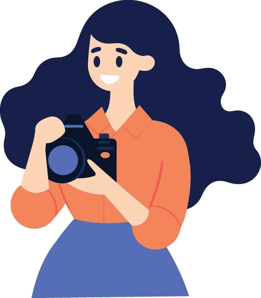 Hand Drawn Female character taking pictures with camera in flat style vector