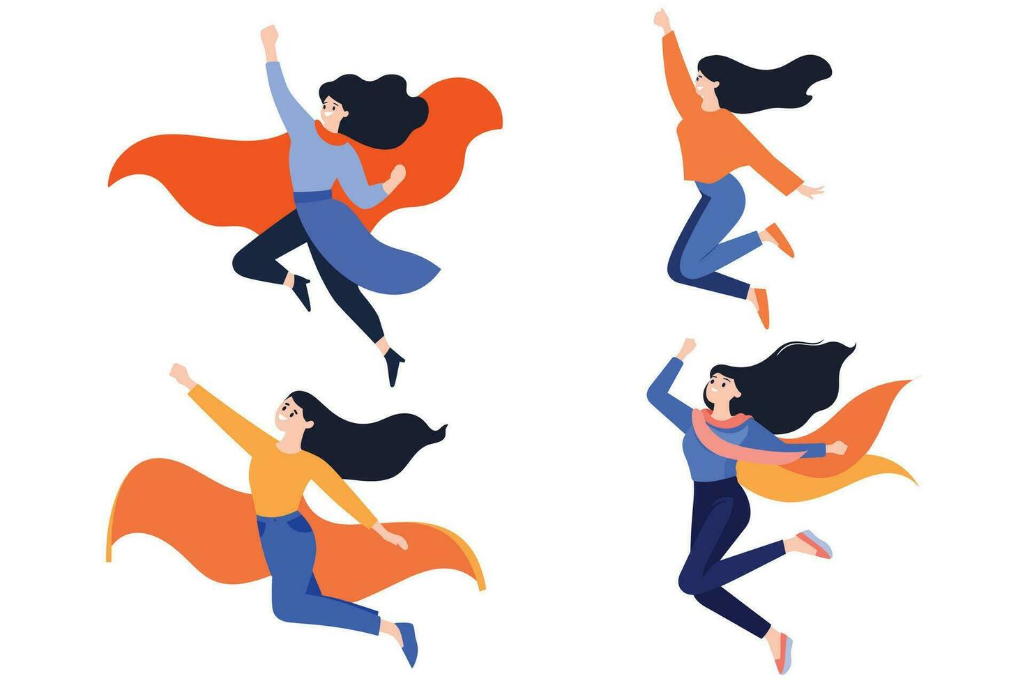 Hand Drawn Business woman with hero cape in flat style vector