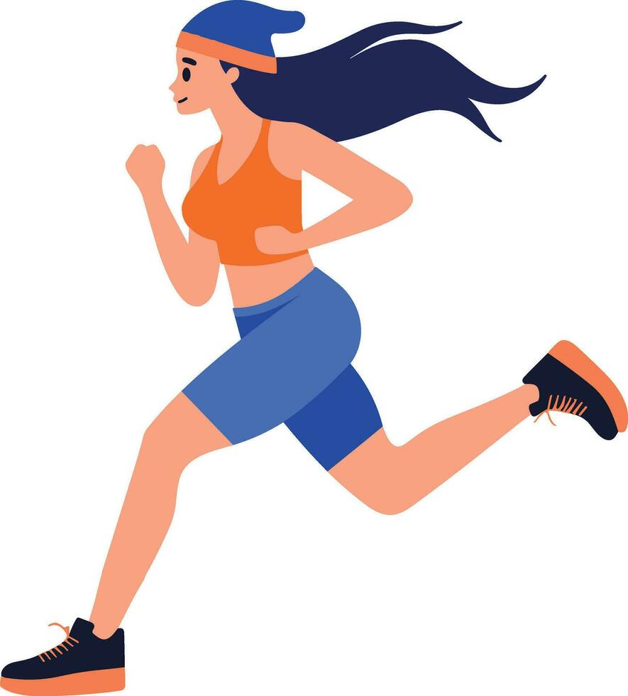 Hand Drawn fitness girl running exercise in flat style vector