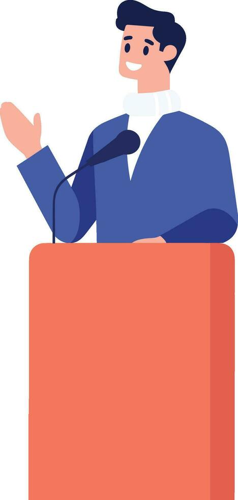 Hand Drawn Businessman speaking on the podium in flat style vector