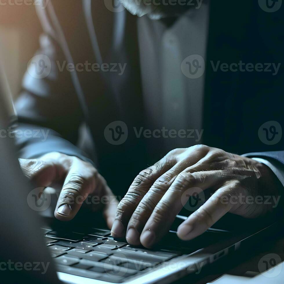 Businessman using finger to swipe on laptop screen and  connect with global clients  ai generative photo