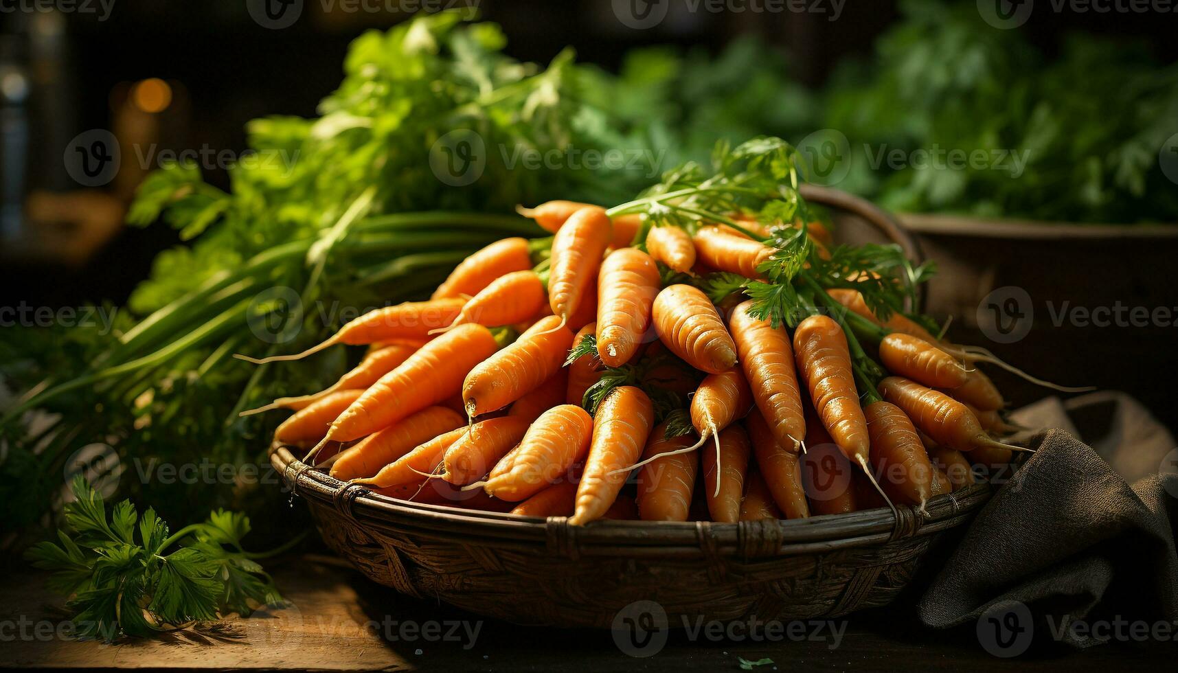 Fresh vegetable food carrot, organic, healthy eating, basket, leaf generated by AI photo