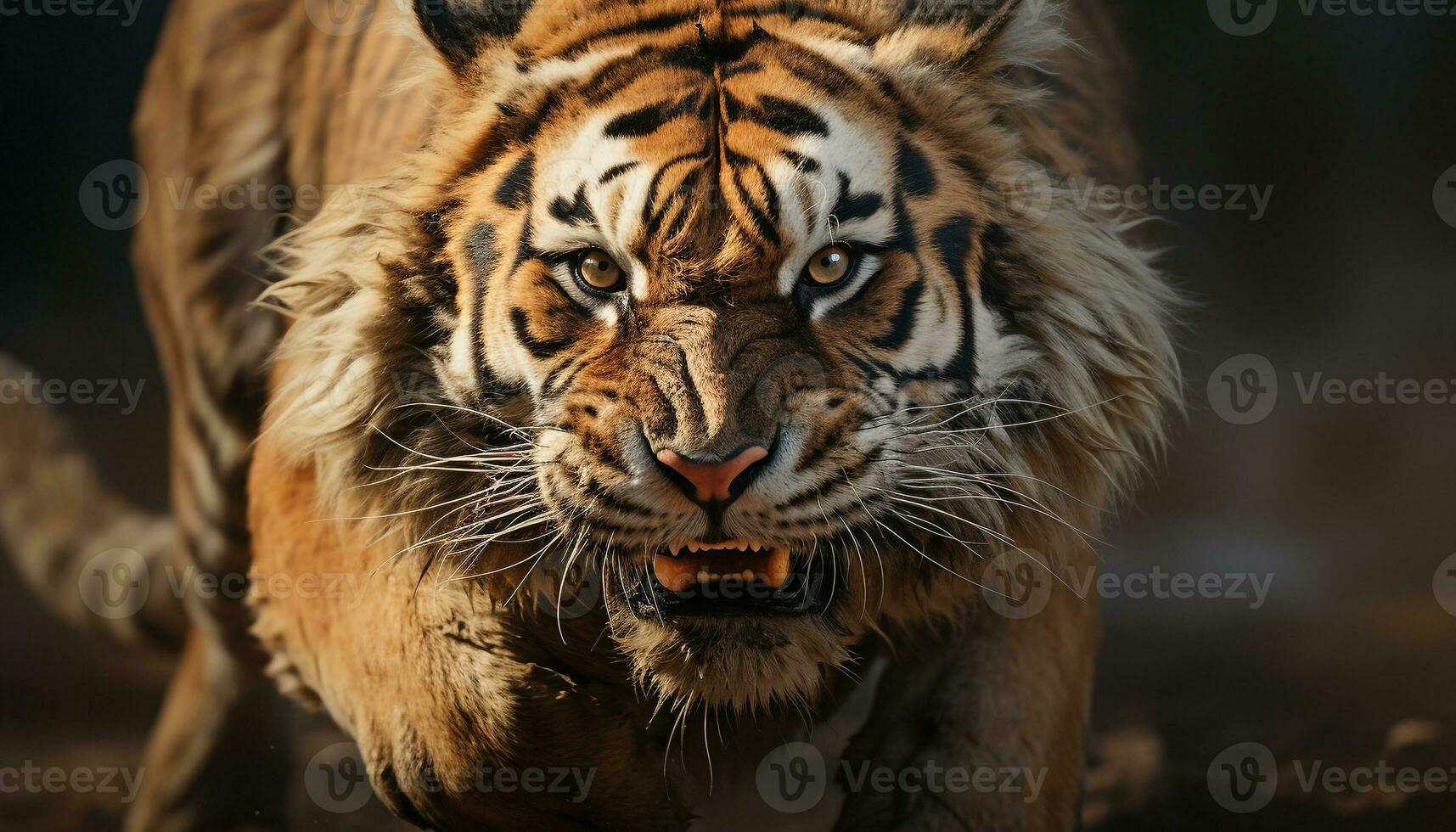 majestuoso Bengala Tigre caminando, feroz y hermosa en naturaleza generado por ai foto