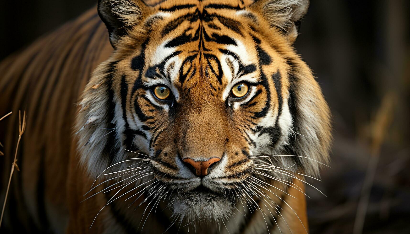 Bengal tiger, majestic and fierce, stares into the forest generated by AI photo