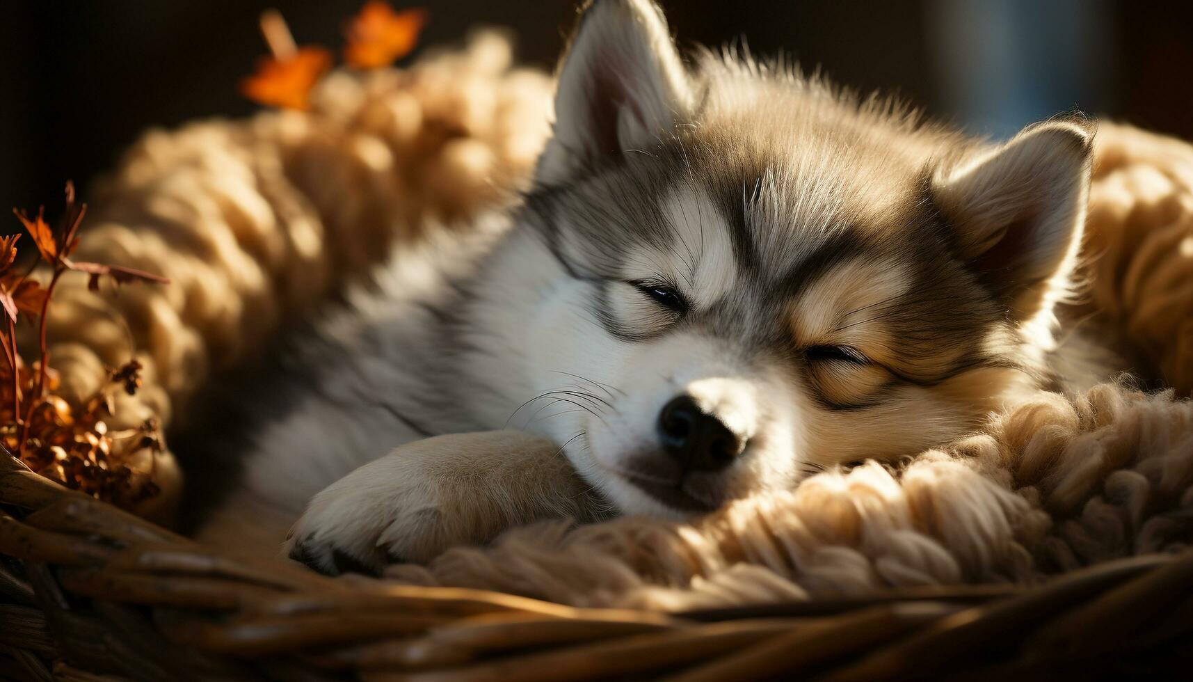 Cute puppy playing outdoors, fluffy and small, purebred dog generated by AI photo
