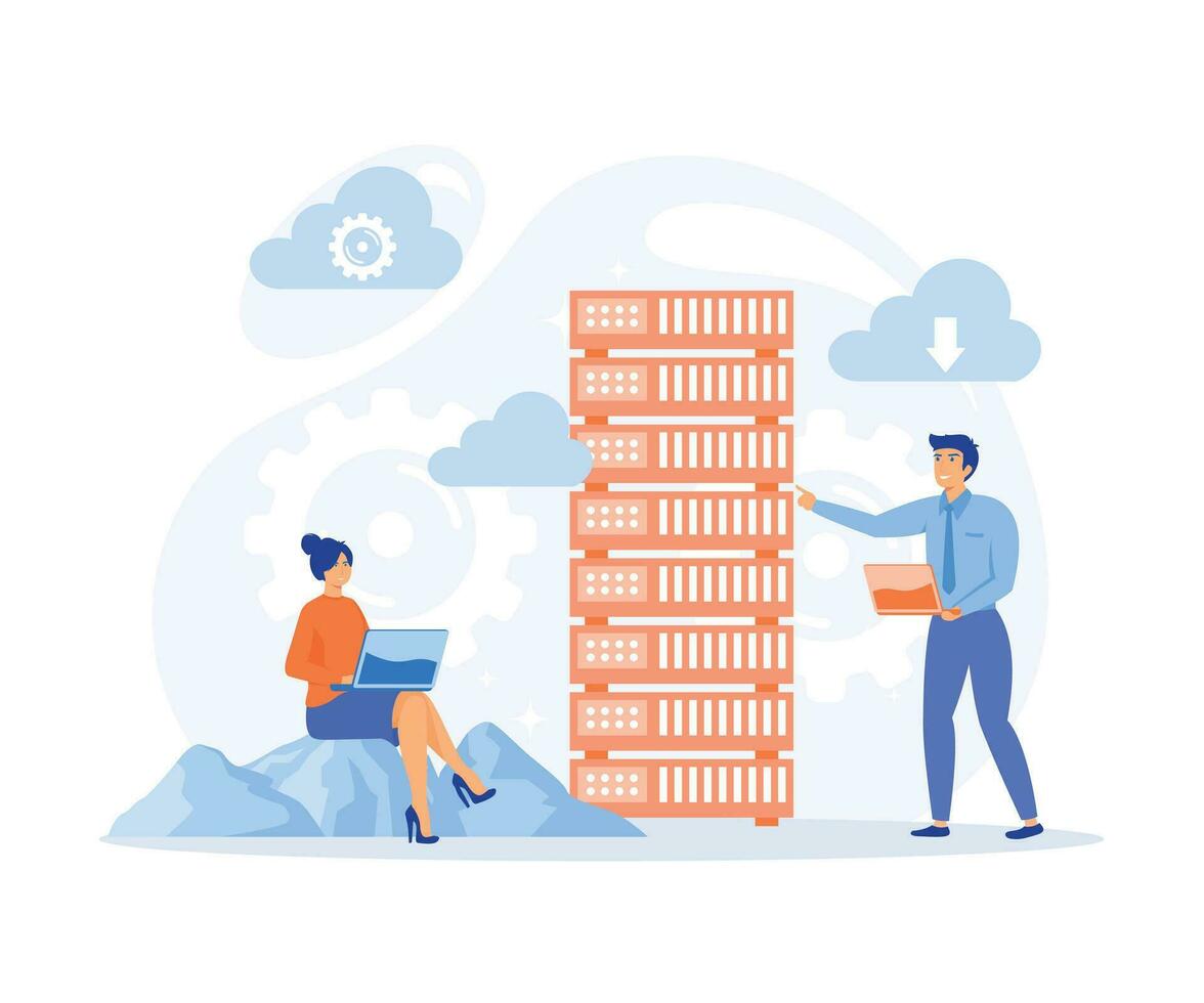 Cloud data server, online database storage technology concept. Data storage engineering, flat vector modern illustration