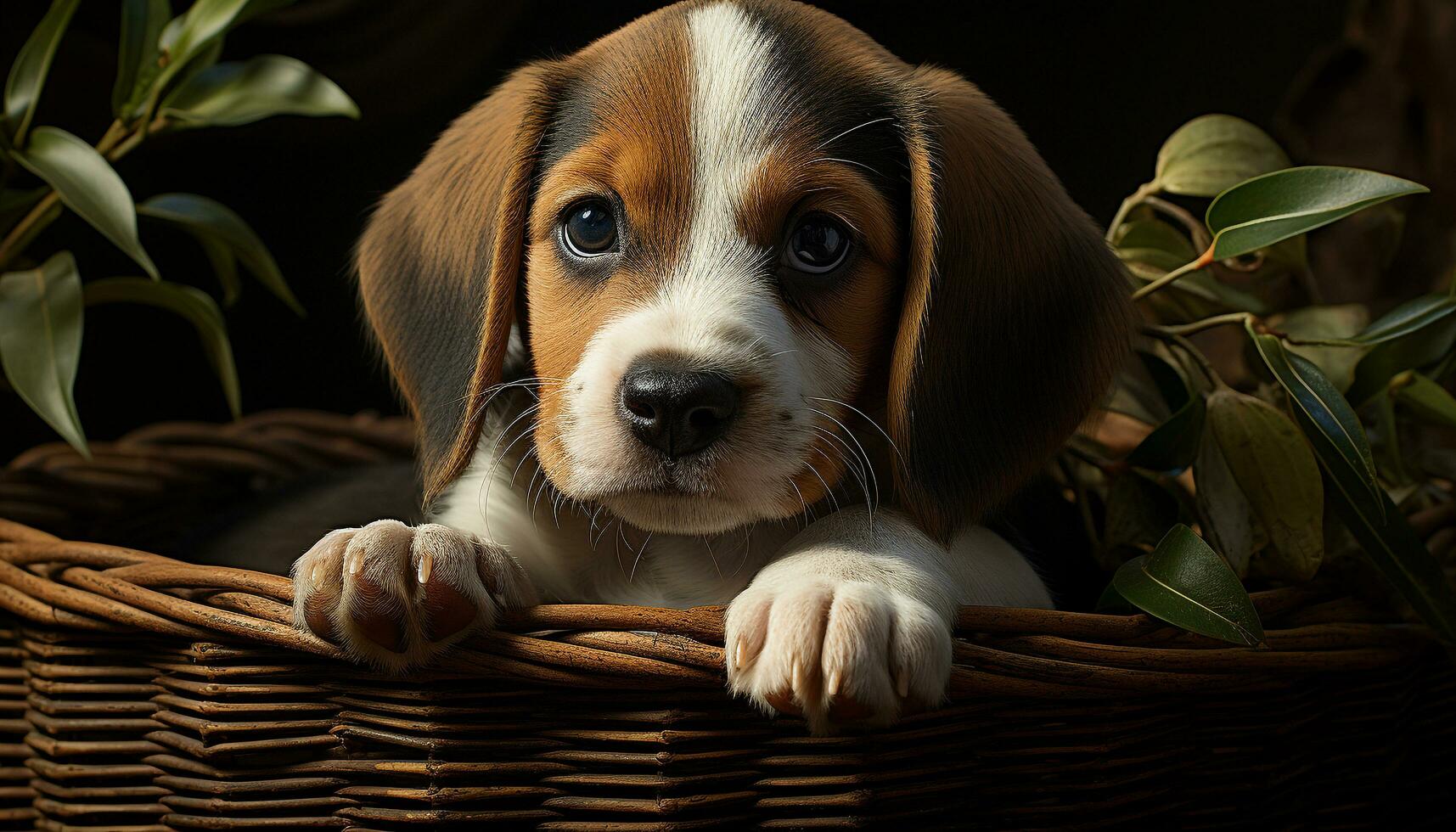 Cute puppy sitting outdoors, looking at camera, playful and fluffy generated by AI photo