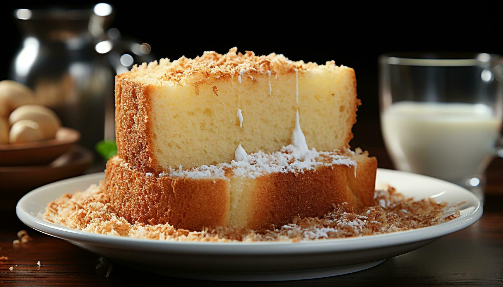 un hecho en casa postre, Fresco y dulce, en un de madera mesa generado por ai foto