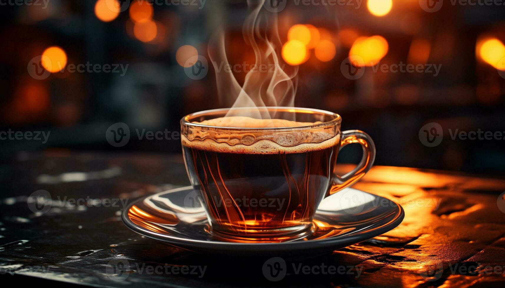 A hot cappuccino on a wooden table, steam rising generated by AI photo