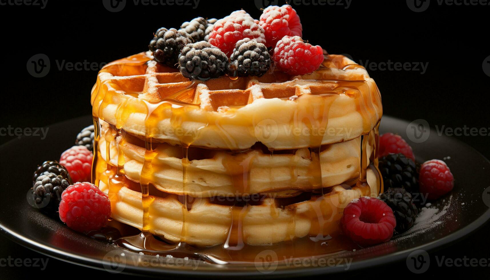 Freshness and sweetness on a plate raspberry pancake dessert generated by AI photo