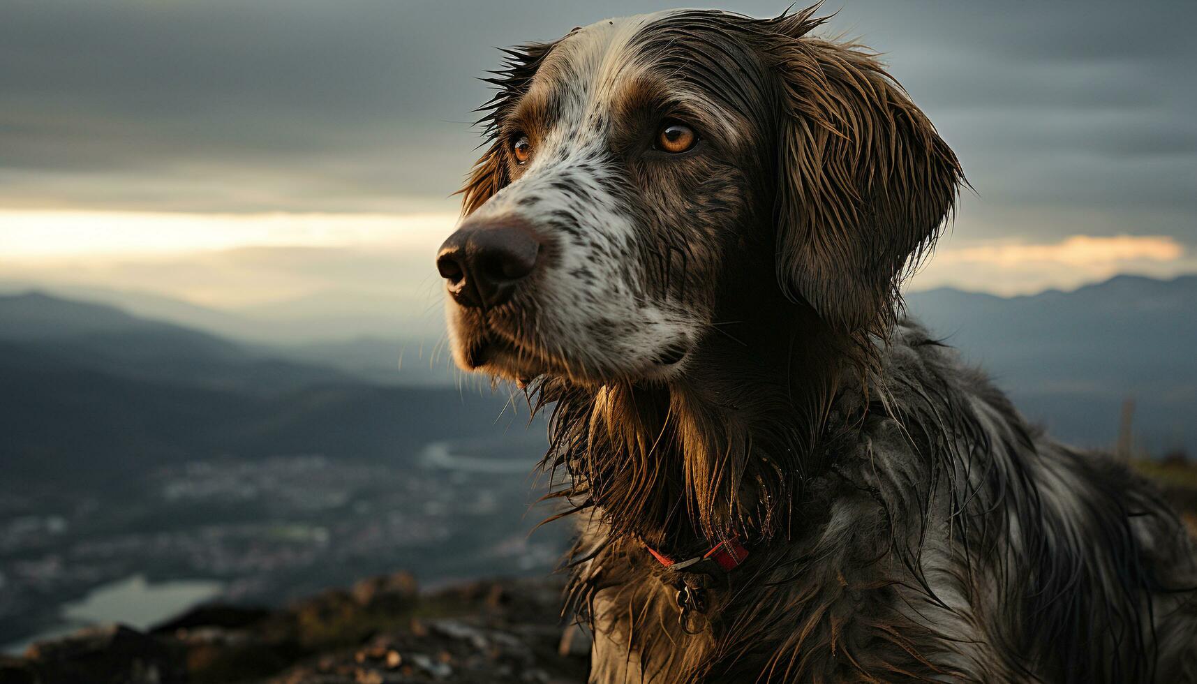 Cute puppy sitting outdoors, looking at camera with loyalty generated by AI photo
