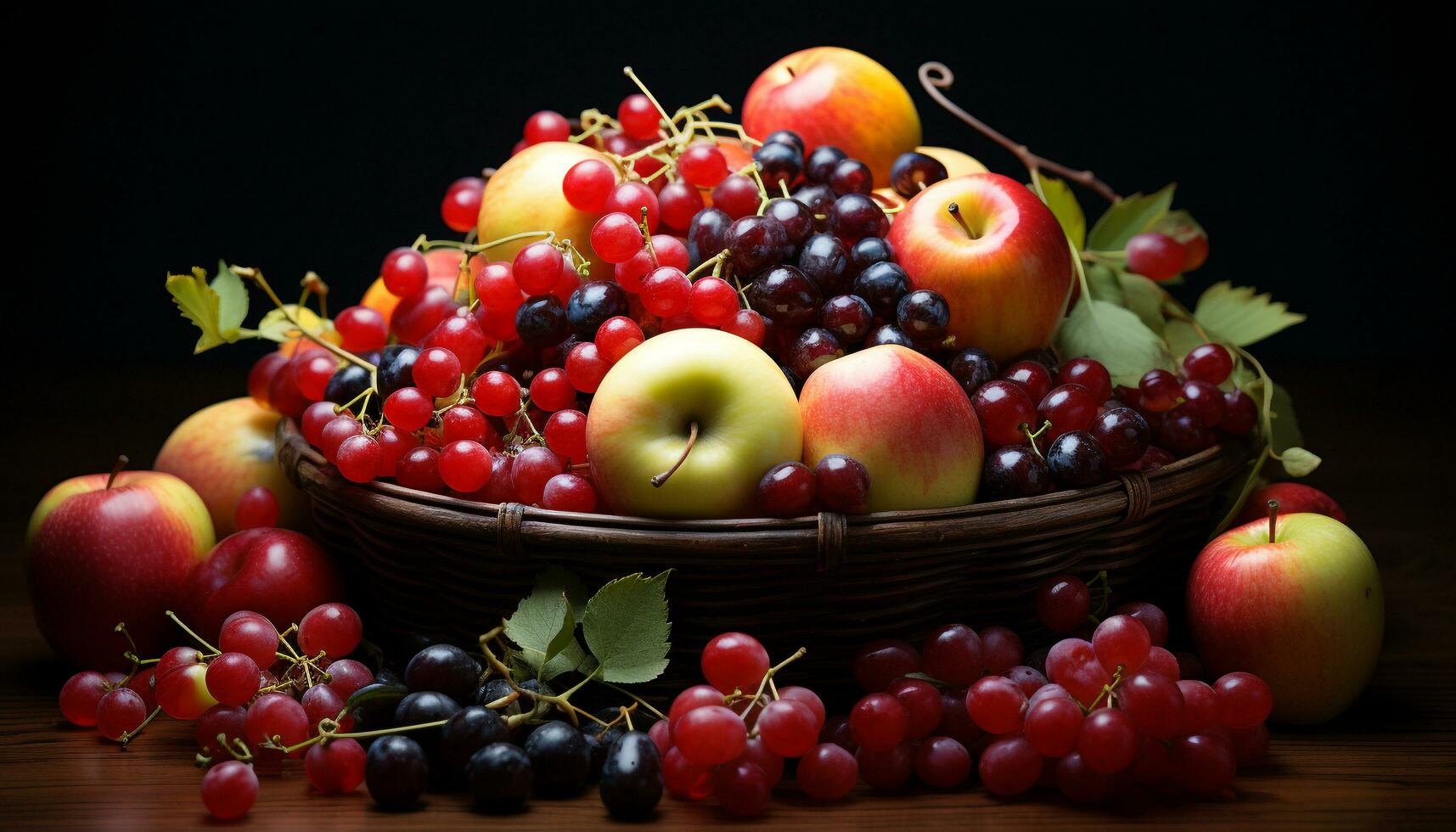 Freshness and nature in a basket of organic, ripe fruit generated by AI photo
