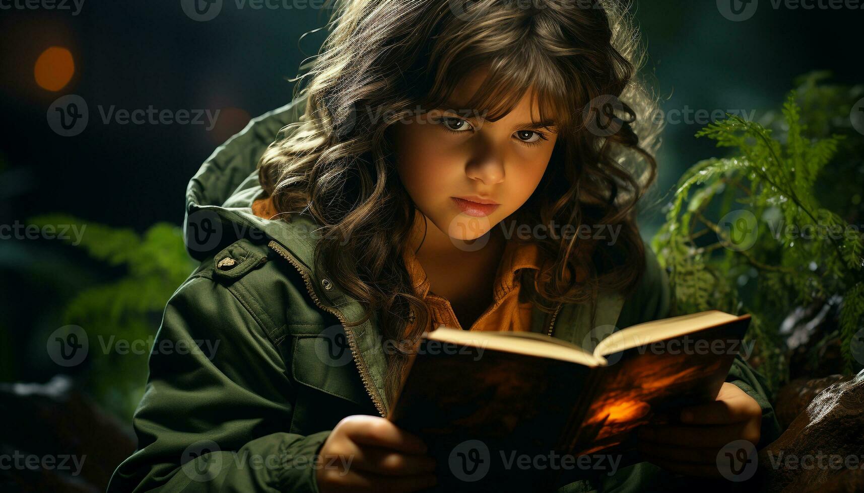 One person reading book outdoors, learning in nature generated by AI photo