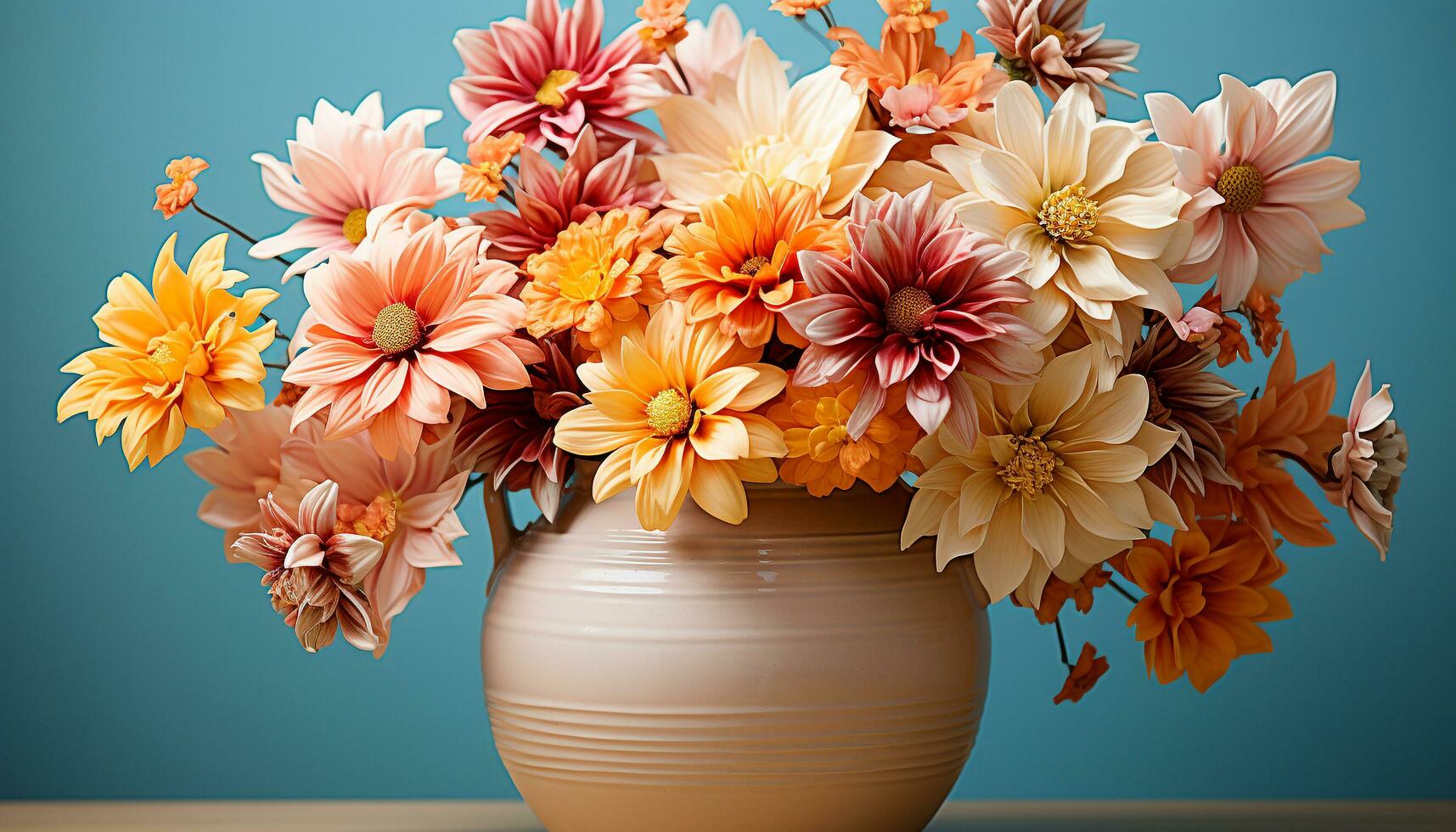 A vibrant bouquet of multi colored flowers brings nature indoors generated by AI photo