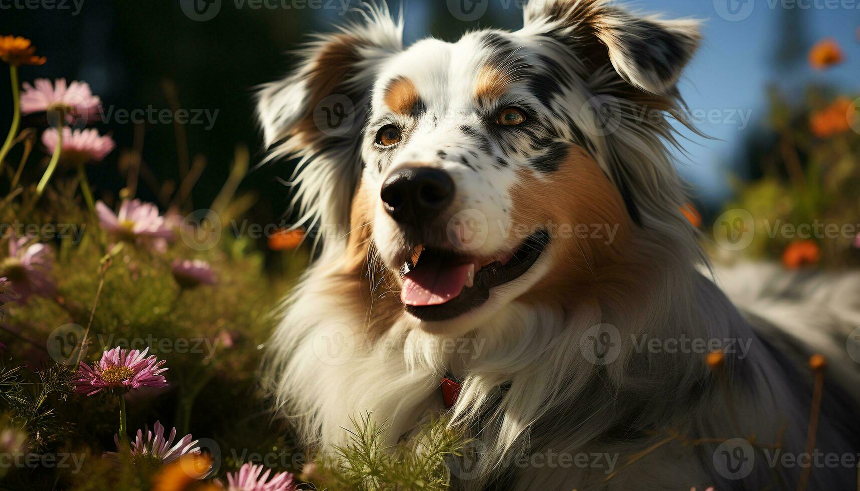 Cute puppy sitting on grass, looking at camera with loyalty generated by AI photo