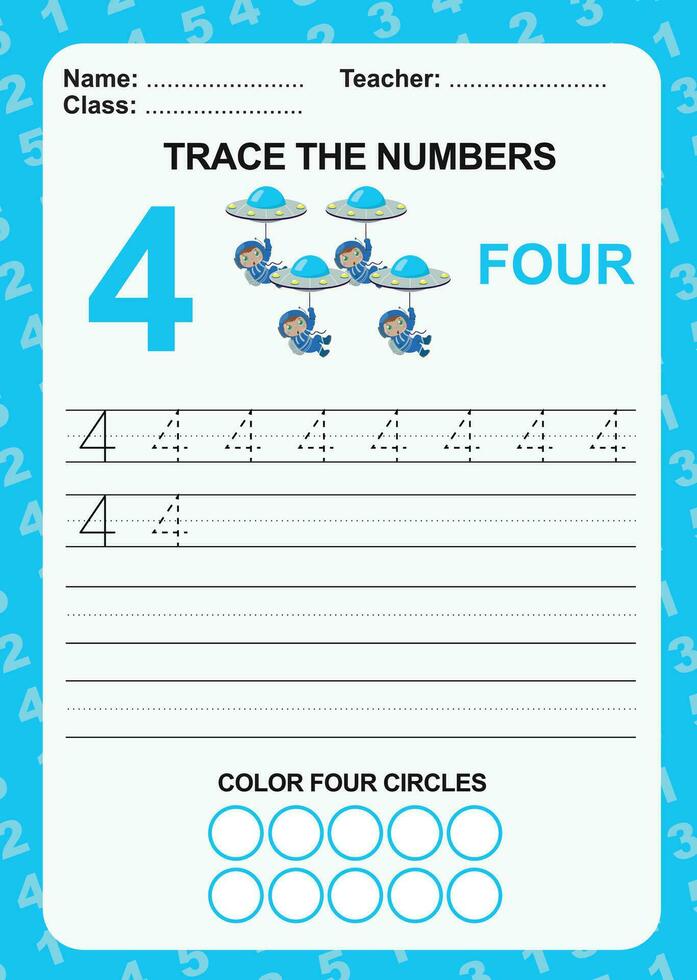Trace and write number for children. Exercise for children to recognize the number. Educational worksheet for preschool vector