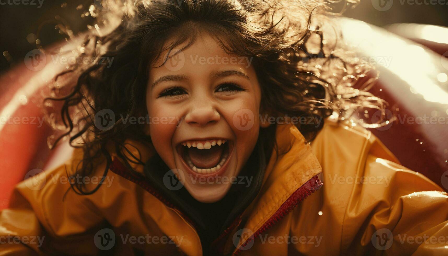 Smiling child playing in the rain, enjoying nature joyful beauty generated by AI photo