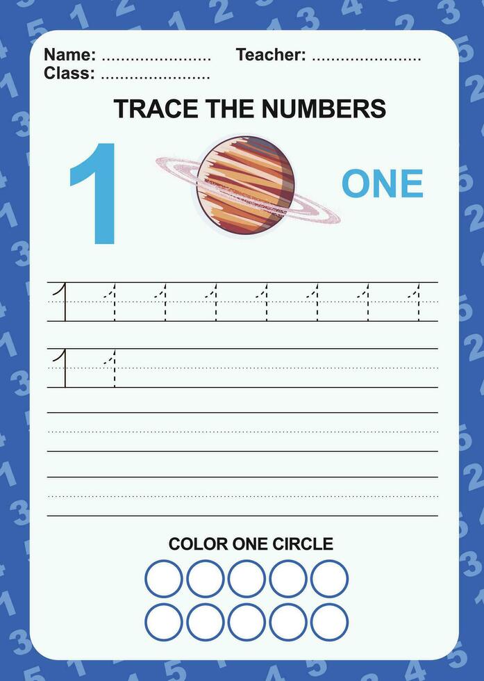 Trace and write number for children. Exercise for children to recognize the number. Educational worksheet for preschool vector