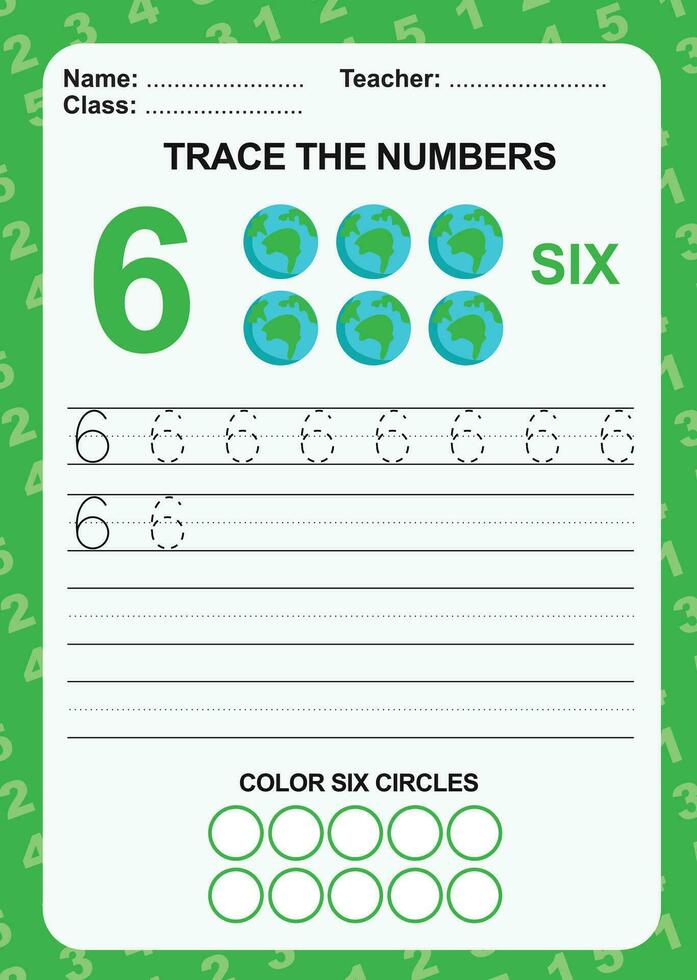 Trace and write number for children. Exercise for children to recognize the number. Educational worksheet for preschool vector