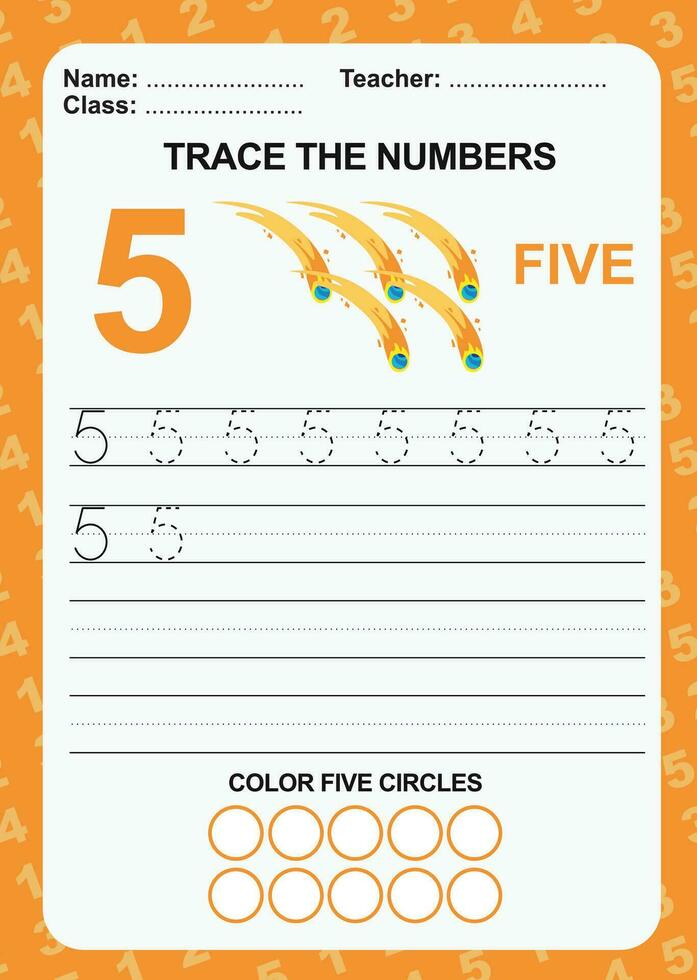 Trace and write number for children. Exercise for children to recognize the number. Educational worksheet for preschool vector